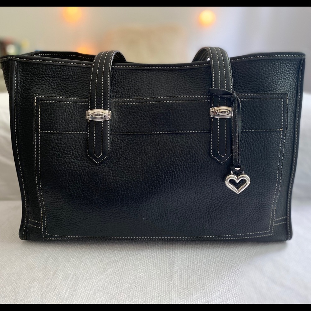Black Leather Brighton Tote EUC